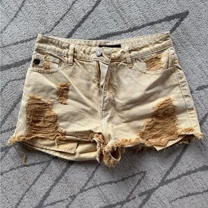 KanCan Distressed Tan Jean Shorts